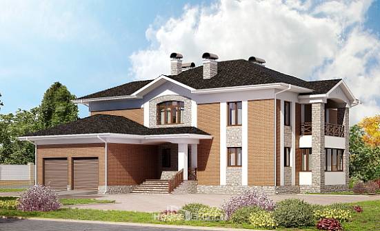 520-002-Л Проект трехэтажного дома и гаражом, огромный загородный дом из блока, Омск