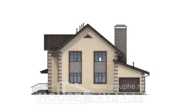 160-004-П Проект двухэтажного дома мансардой и гаражом, компактный домик из газосиликатных блоков, Омск