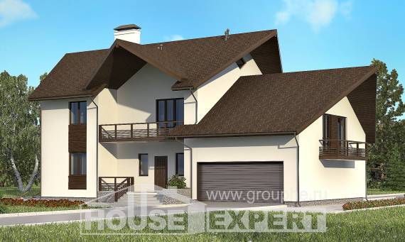 300-002-П Проект двухэтажного дома с мансардой и гаражом, огромный домик из газобетона, Омск
