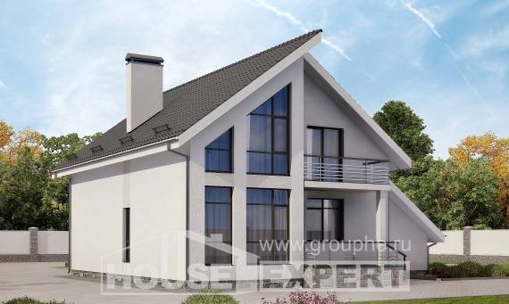 200-007-Л Проект двухэтажного дома мансардный этаж, гараж, просторный загородный дом из арболита, Омск