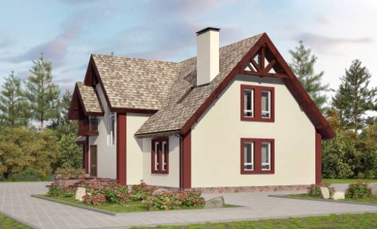300-008-Л Проект двухэтажного дома с мансардой, гараж, современный дом из бризолита, Омск
