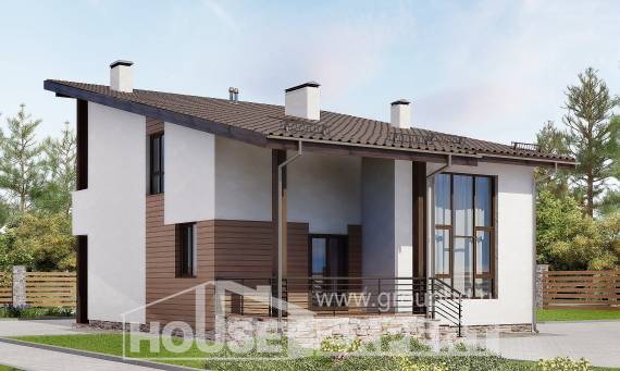 140-005-П Проект двухэтажного дома с мансардным этажом, бюджетный коттедж из поризованных блоков, Омск