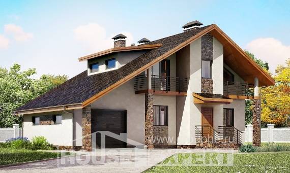 180-008-Л Проект двухэтажного дома мансардный этаж, гараж, классический загородный дом из керамзитобетонных блоков, Омск