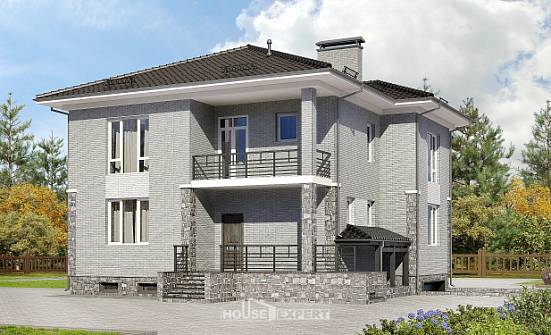 275-004-П Проект трехэтажного дома, гараж, классический коттедж из кирпича, Омск