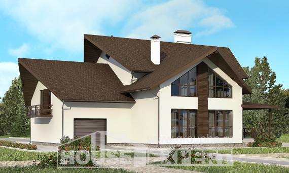 300-002-П Проект двухэтажного дома мансардный этаж, гараж, просторный коттедж из твинблока, Омск